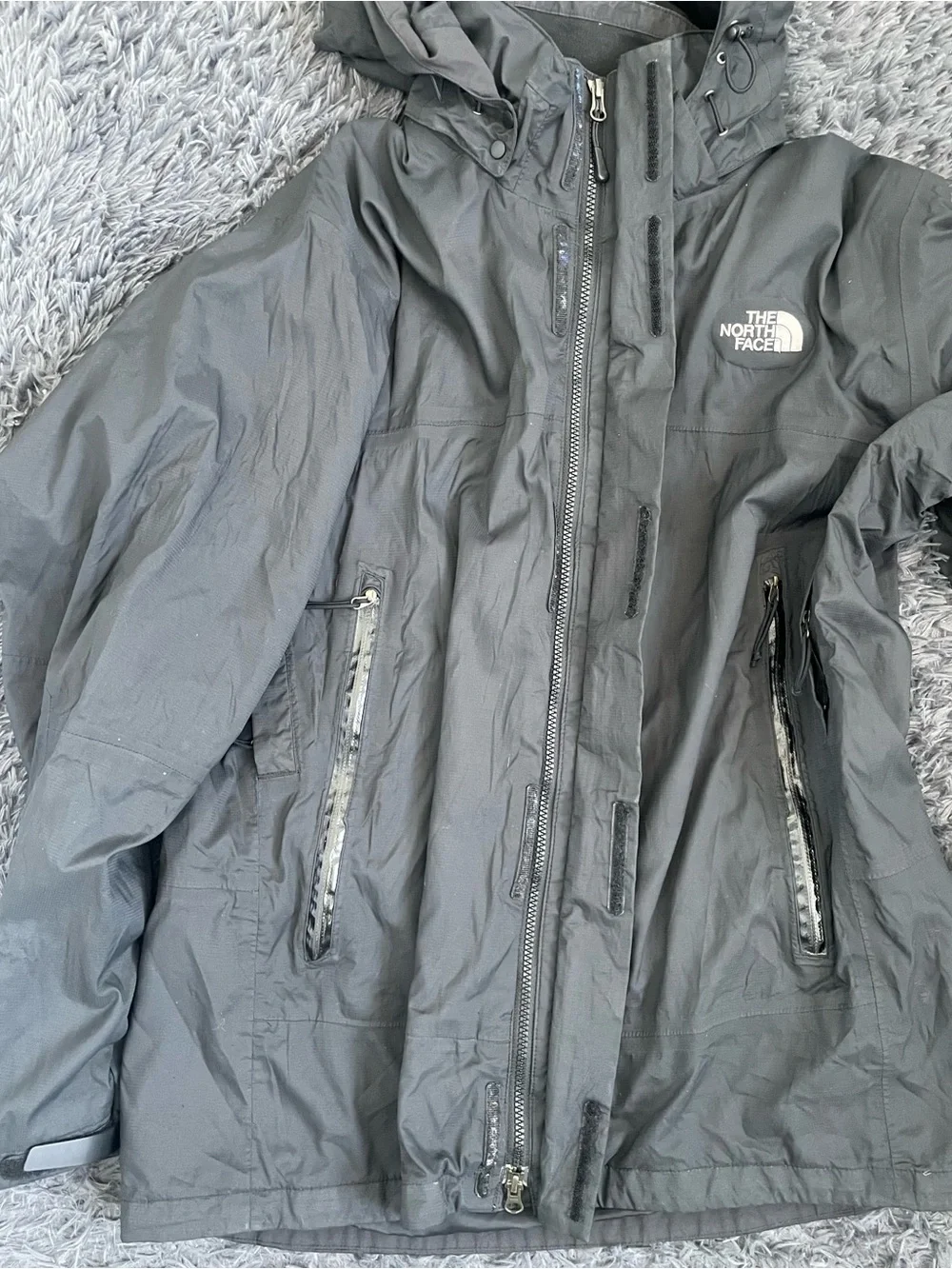 Men Size Large The North Face HyVent Jacket Black Full Zip Hooded Windbreaker